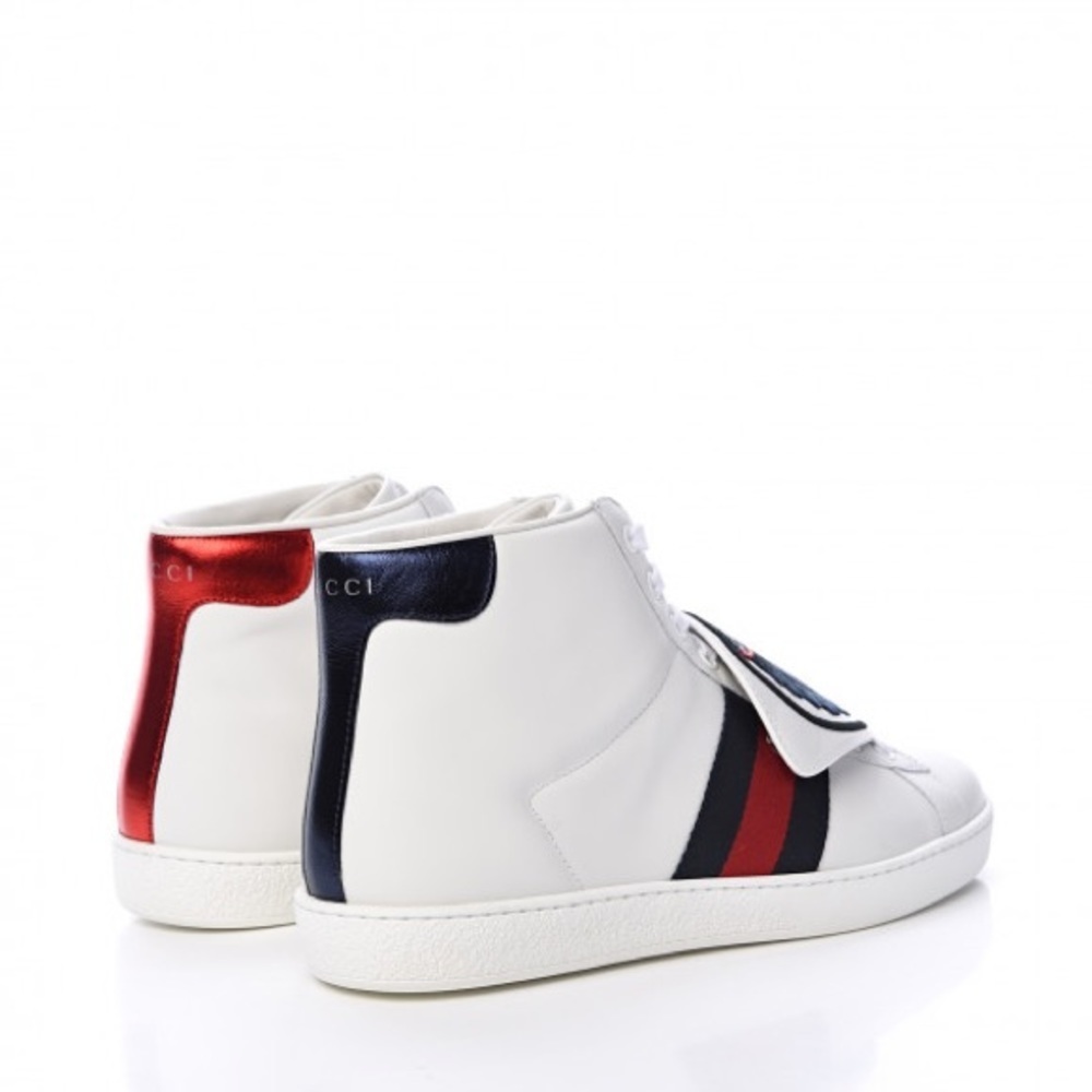 ONE DAY SALE!!! Gucci men’s GG web logo wolf patch ace high top sneakers NWB - Picture 3 of 10